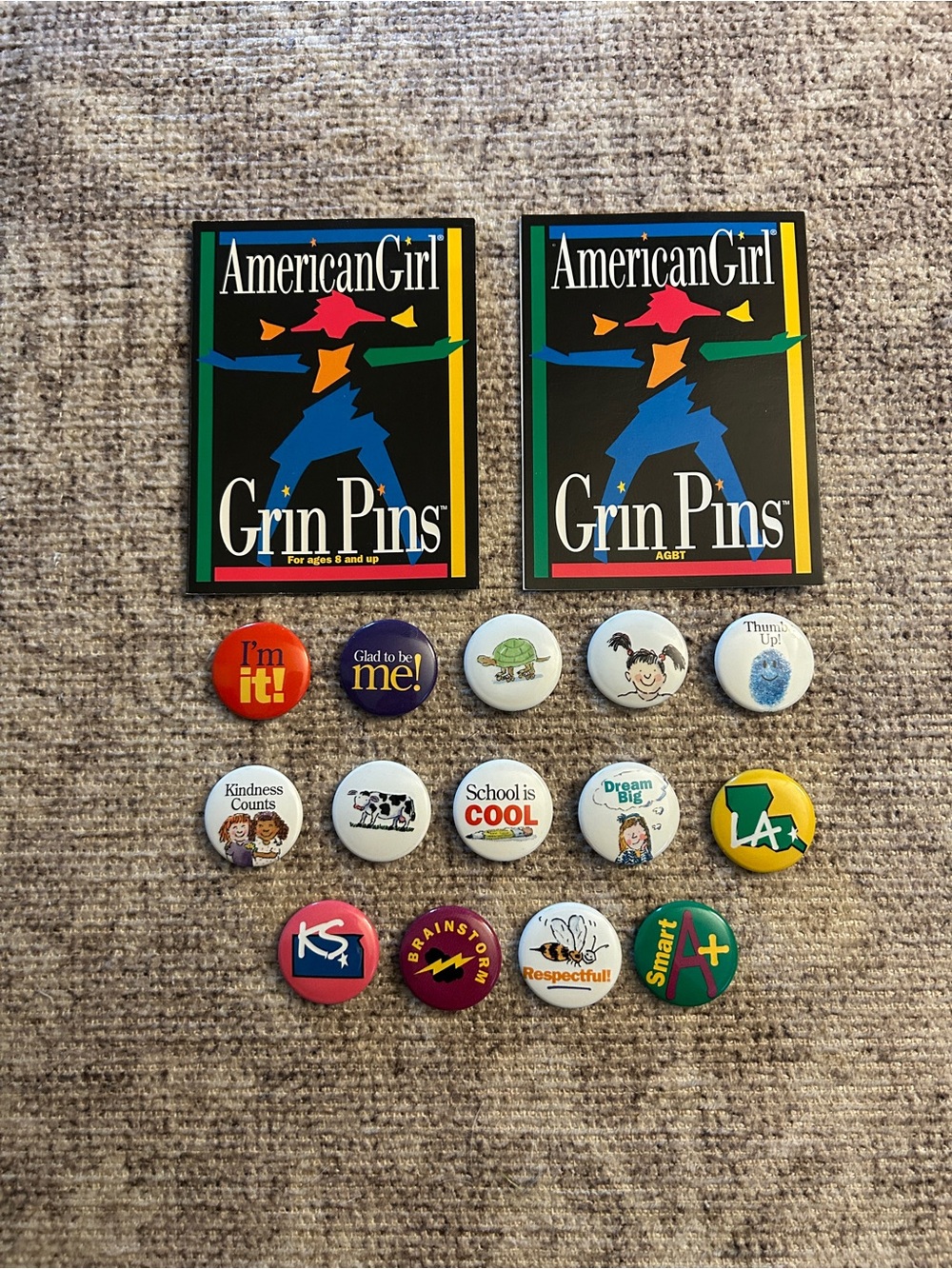 Vintage American Girl Grin Pins Lot of 14
